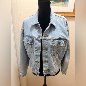 Vintage 90s Guess USA George Marciano Denim Trucker Jacket L light stone wash